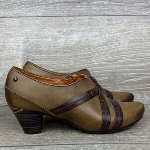 Pikolinos Lille Brown Two Tone Leather Women’s Sz 8.5-9/EU 39 Side Zip Shootie